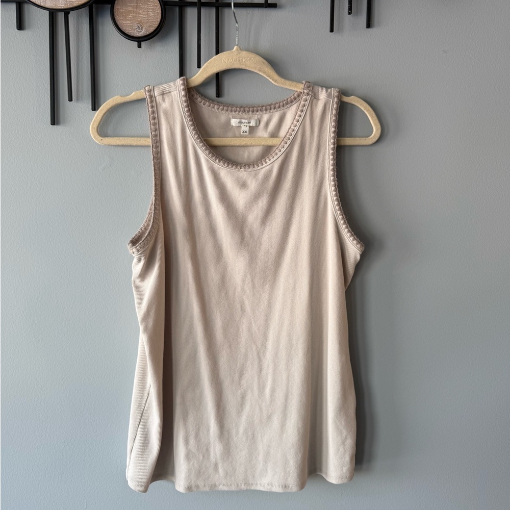 Sleeveless Crochet-Trim Tank Top - Beige